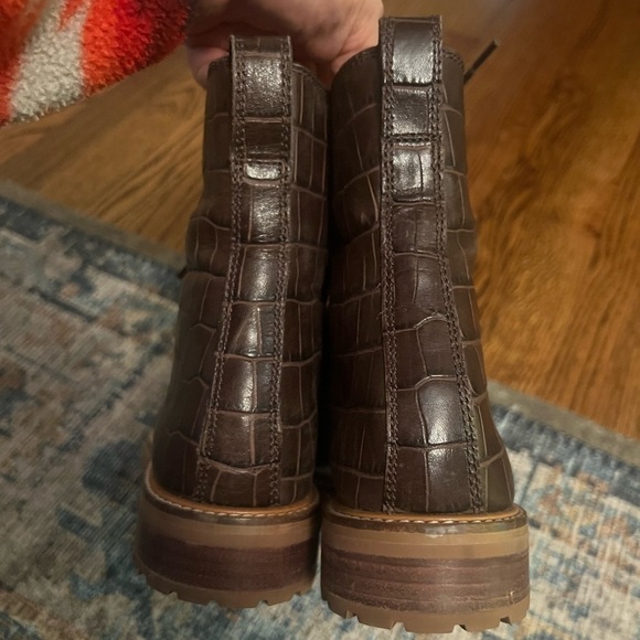 Madewell | The Clair Lace-Up Boot in Croc Embossed Leather Brown Sz 8 - Picture 8 of 11